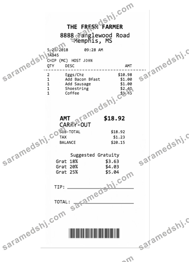 THE FRESH FARMER payment receipt